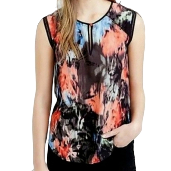 J. Crew Keyhole Silk Black, Red And Blue Sleeveless Top - Size 0 - Picture 1 of 6